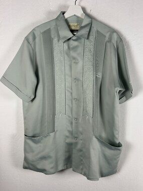 Campos Mens Size 42 Light Green Embroidered Guayabera Shirt Copacabana Casual
